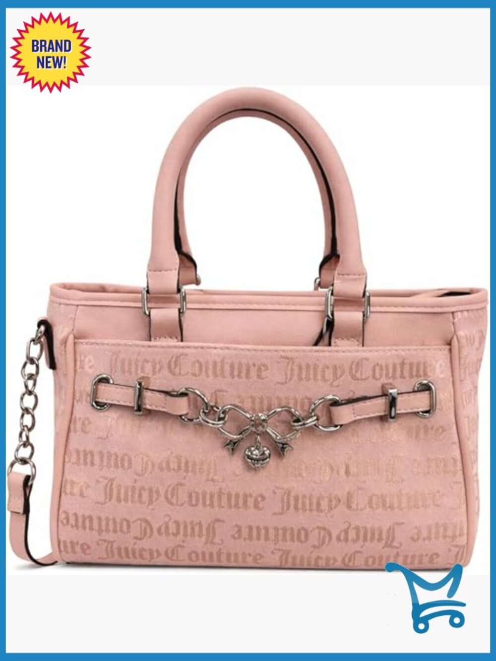 Medium Faux Leather Satchel Shoulder Bag with Logo Hardware Chain Detail